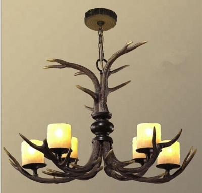 China Resin Design Retro Art Unique Fashion Vintage Hotel Lobby Multi Head Rural Lamps Pendant Avize Retro Antler Hanging Chandelier With Light Cover for sale