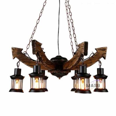 China 2020 Hot Sale Vintage Wooden Chandelier Pendant Lighting With Glass for sale