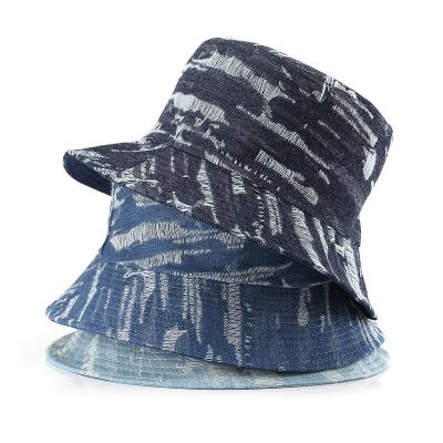 China Mens Customized Breathable Wide Solid Empty Summer Sun Hat Beach Cotton Fisherman Hip Hop Brim Panama Washed Denim Bucket Hat for sale