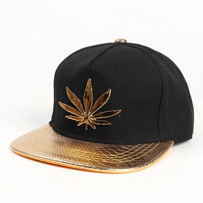 China COMMON new custom 6 panel metal leaves patch snapback hat, maple leaf snapback hat trucker hip hop hat gorras for sale