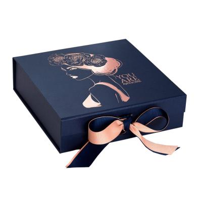 China Wholesale Handmade Beautiful Rose Gold Cardboard Gift Packaging Box Magnetic Narrow Paper for sale