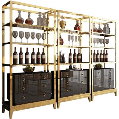 China Modern Light Luxury Dining Room Furniture Hotel Glass Wine Cabinet Stainless Steel Wine Cabinet Side Display Cabinet As Your Needs for sale