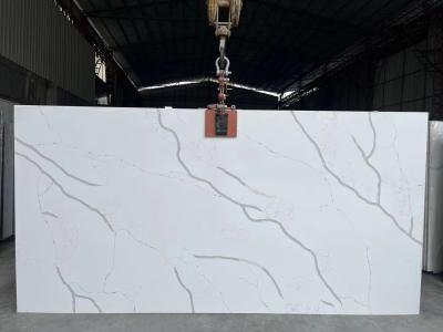 China 12mm 15mm Polished White Quartz Stone Slab Kitchen Quartz Countertop Slabs for sale