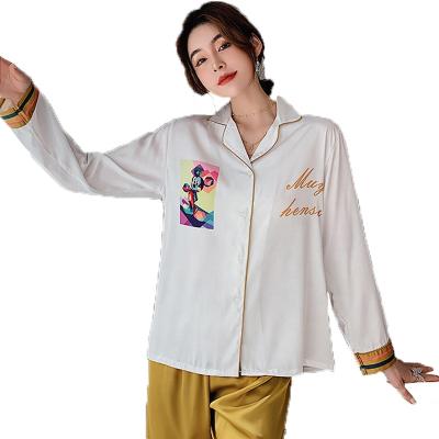 China New Style Women Breathable Cotton Pajamas Loose Long Sleeve Casual Sleepwear 2 Piece Pajamas Set for sale