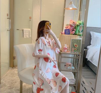 China 2021 New Women Cotton Pajamas Summer Nightgown Breathable Floral Print Dress Girls Sleep Long Nightgown Sleepwear Pajamas for sale