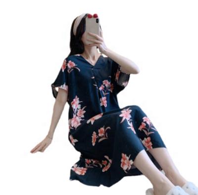 China New Fashion Women Print Summer Dress Floral Animal Pajamas Knee-Length Short Sleeve Sleep Skirt Breathable Home for sale