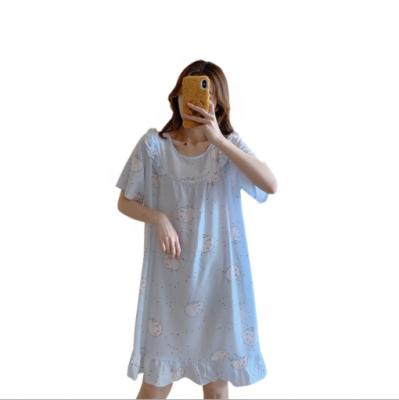 China 2021 Summer New Women's Nightgown Pajamas Pajamas Poplin Breathable Sleeve Printing Lady Girls Fashion Short Comfortable Casual Sleep Dress for sale