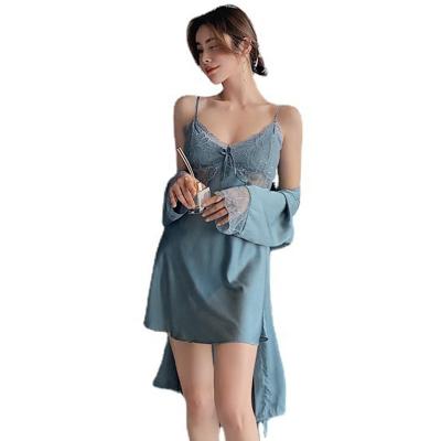 China Women Breathable Hot Silk Summer Pajamas Ice Sale Lace Sling Sexy Nightgown Two Piece With Chest Protector Homewear Sexy Pajamas for sale