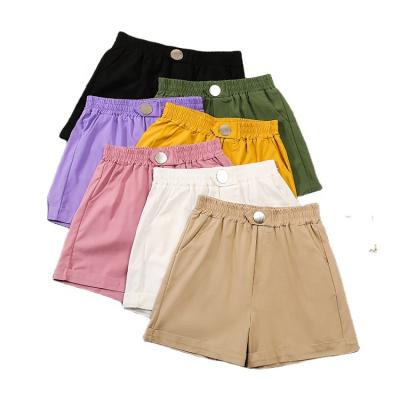 China New fashion breathable summer hemp like high elastic waist cotton pants comfortable women shorts choose to button up straight hot pants for sale