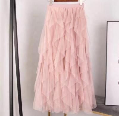 China Hotsale Korean Style Breathable Tutu High Waist Skirts Women Mesh Splicing Dance Long Chat New Cute Irregular Cake Skirts Multilayer Skirt for sale