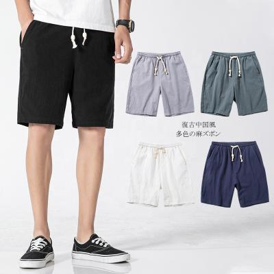 China Anti-Wrinkle Mens Cotton Hemp Sports Pants Shorts New Great Summer Beach Pants Mens Wear Solid Color Leisure Biker Shorts for sale