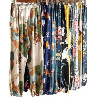 China 2021 new QUICK DRY cotton women's silk summer thin rayon Korea thin household pajama pants and Japan pants printed beach pants for sale