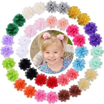 China Current Cute Chiffon Flowers Boutique Hair Accessories Handmade Ribbon Striped Hair Clips Tiny Hair Clips For Babies for sale