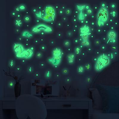 China Decorative Sticker Luminous Underwater World Wall Stickers for Kids Room Bedroom Decoration Mermaid Shark Fluorescent Decals Glow in the Dark Sticker for sale