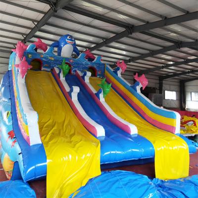 China 0.55mm Plato PVC Tarpaulin Factory Hot Sale Inflatable Boat Double Line Zip With Giant For Adults Slide for sale