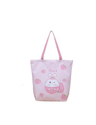 China Simple reminder pink peach rabbit cartoon print canvas shoulder bag mom bag textile factory wh schoolgirl lunch time cute shopping lady bags for sale