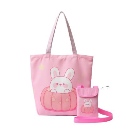 China Cute Pink Pumpkin Rabbit Rabbit Cartoon Printing Canvas Student Shopping Bag Shoulder Bag Mobile Phone Bag Reminder Mealtime One for sale