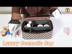 Makeup Luxury Cosmetic Bag Large Capacity Polyester Brown With Compartments