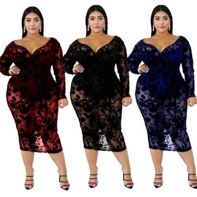 China Wholesale Women's Anti-Wrinkle Anti-Wrinkle Fat Women's Transparent Lace Plus Size Dress Woman for sale