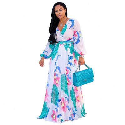 China Anti-wrinkle Summer Women Print Anti-wrinkle New Style Chiffon Long Maxi Dress Chiffon Beach Party Dress for sale