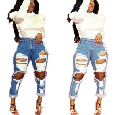 China 06SHK361 breathable best of 2020 summer fashion streetwear women selling big hole basic ladies female casual breathable pants ripped jeans pants for sale