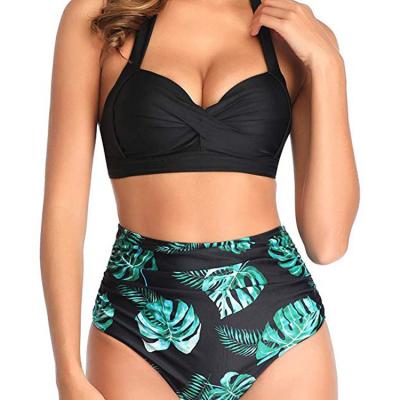 China 2021 Women's Wholesale Breathable Fashion High Waist Lady Cover Up Print Bandage Bikini Swimwear 2 Two Piece Set Outfits For Women Beach Wear for sale