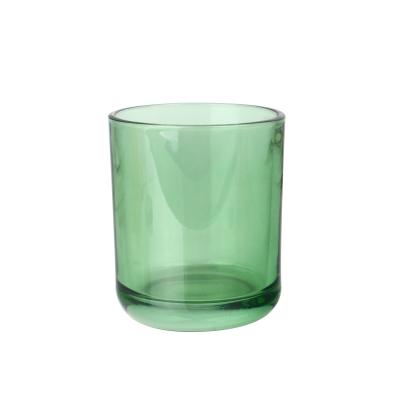 China Home Decoration Custom Colored Green Glass Candle Jar With Wooden Lid for sale