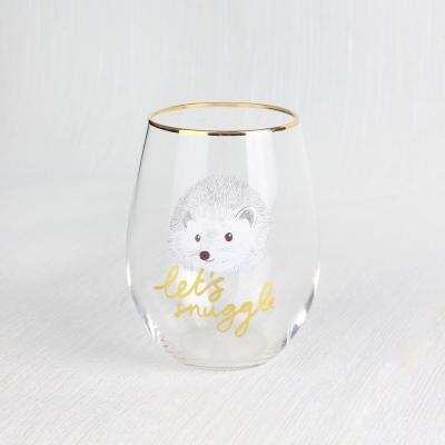 China New Customized Classic/Postmodern Amazon Success 16oz Lead Free Logo Stealless Wine Glass With Gold Rim for sale