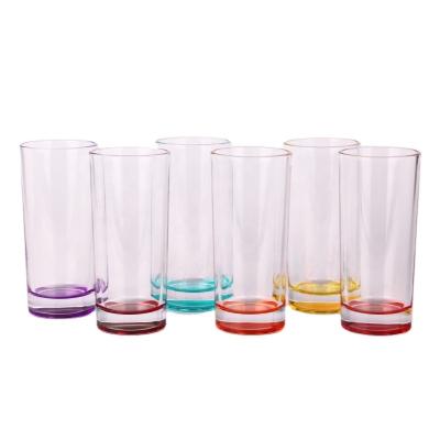 China Amazon Hot Selling 10oz Modern High Ball Stocked Glass Set 6 Pcs Drinking Cup With Colorful Bottom For Promotion for sale