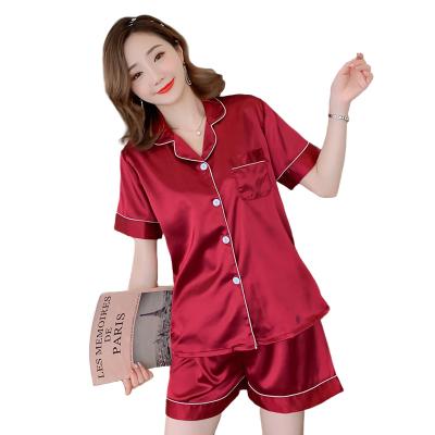 China Print Solid Ice Silk Satin Women's Sleepwear Breathable Short Sleeve Sets Plus Size M To 5XL for sale