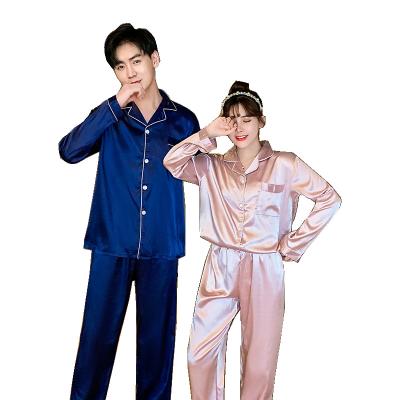 China Couple's and Lover's QUICK DRY Sleepwear Set Designers Silk Men's and Women's Pajamas Long Sleeve for sale