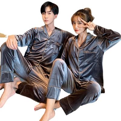 China Fashion Design Thick Couple's Pajamas Men's and Women's Pajamas Long Sleeve Thermal Velvet Fabric for sale