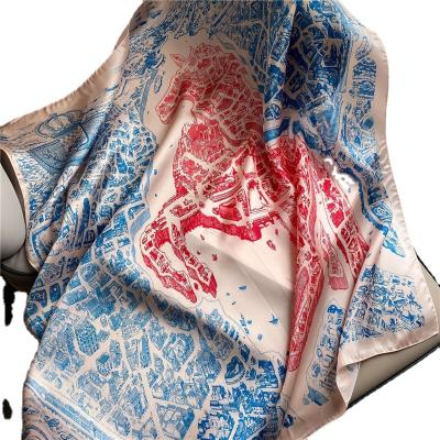 China Hot Selling 90cm Large Retro Scarf Square Hot QUICK DRY Pattern Women's Silk Scarves For Women Tippet for sale