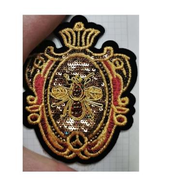 China custom 3D Sew-on Beads Gold Crown Bee Pattern Embroidery Patch For Garment for sale