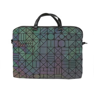 China Wholesale Waterproof Geometric Luminous Messenger Lattice Briefcase Bag Holographic Purses Reflective Leather Hanging Tote Bag for sale