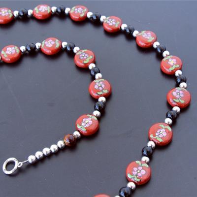 China CLASSIC Women's Custom Hand Painted Necklace Red Flower Pattern Ceramic Jewelry Beads Necklaces Gifts Necklace Jewelry for sale