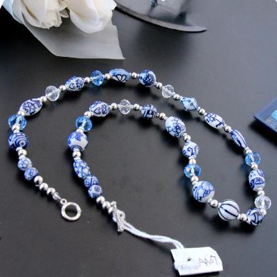 China CLASSIC Women's Blue Crystal Ceramic Beads Geometric Shapes Flower Pattern Jewelry Necklace Gifts Necklace Jewelry for sale