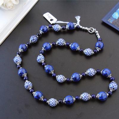 China CLASSIC Luxury Women's Ocean Blue Porcelain Beads Geometric Pattern Jewelry Necklace Gifts Necklace Jewelry for sale