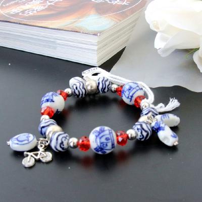 China Crystal Porcelain Pattern Romantic Red Hand Painted Gift Forever Beaded Bracelet Jewelry Designer Charms For Bracelets & Bangles for sale