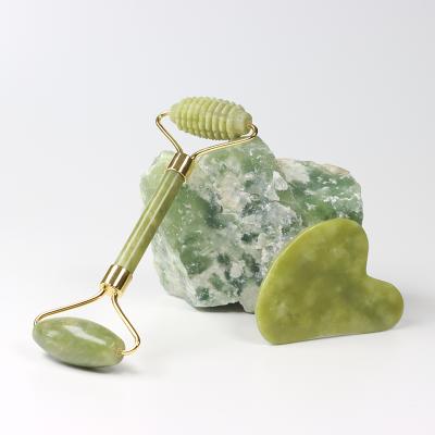 China Private label natural nephrite custom jade skin face stone ball roller and gua sha facial green massager with box for sale for sale