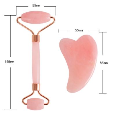 China High Quality Face Lift Rose Quartz Jade Roller Gua Sha Set With Box for sale