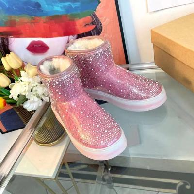 China Round Ladies Fashion Hot Pink Luxury Women Outdoor Rhinestone Glitter Bling Sequin Ankle Boots TPU Waterproof Plus Snow Boots for sale