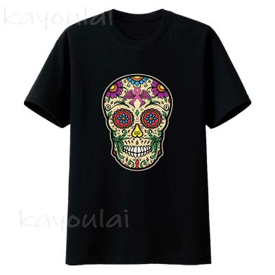 China Wholesale Funny Halloween Anti-pilling The Breast Cancer Awareness Sugar Skull 100% Cotton Men's T-Shirt for sale