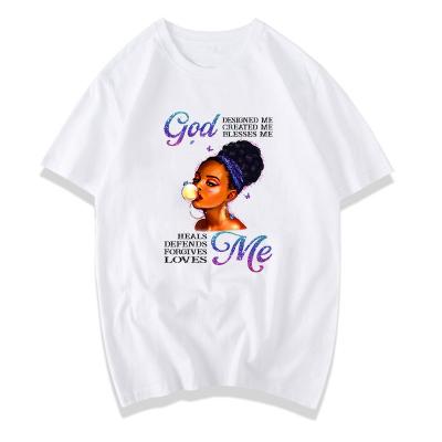 China QUICK DRY Women's Fashion Shirt Melanin Girl Printed Shirt For Women Beautiful Cotton Black T-shirts for sale