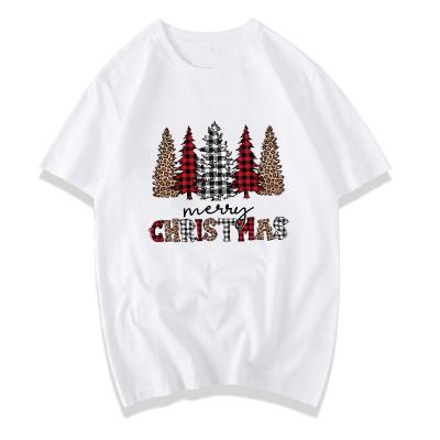 China 2020 Hot Cute QUICK DRY Christmas Tree Buffalo Plaid Leopard Merry Christmas T-shirt Wonen Sale Woman Tees for sale