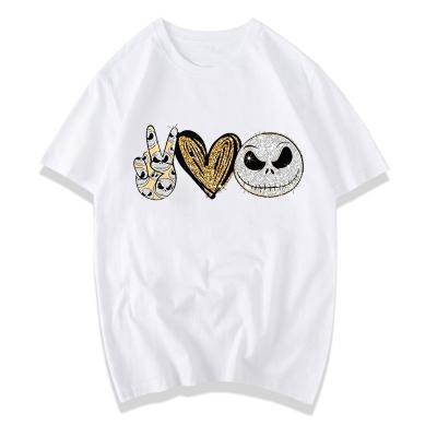 China Anti-pilling High Quality Peace Love Nightmare Halloween T-shirt Pumpkin Hand Sign Heart T-shirt Good Morning Saw Print Women T-shirt Wholesale for sale