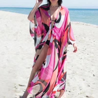 China New Breathable Swimming Cover Ups Polyester Beach Wear Summer Clothing Loose Printed 643174 for sale