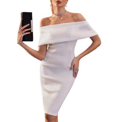 China Breathable White Off The Shoulder Ladies Dresses 2021 Elegant Women's Homecoming Dress Slit for sale