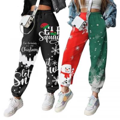 China 662804 Christmas Pattern Women Breathable Casual Loose Printed Long Pants for sale