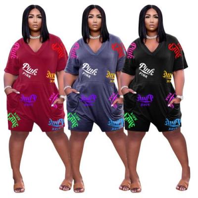 China Plus Size Letter Printed Pink Capri Pants Plus Size Women Shorts Loose Romper 643492 for sale